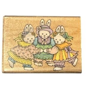 Vintage Hero Arts E 570 Dancing Bunnies Trio Rubber Stamp 1991
